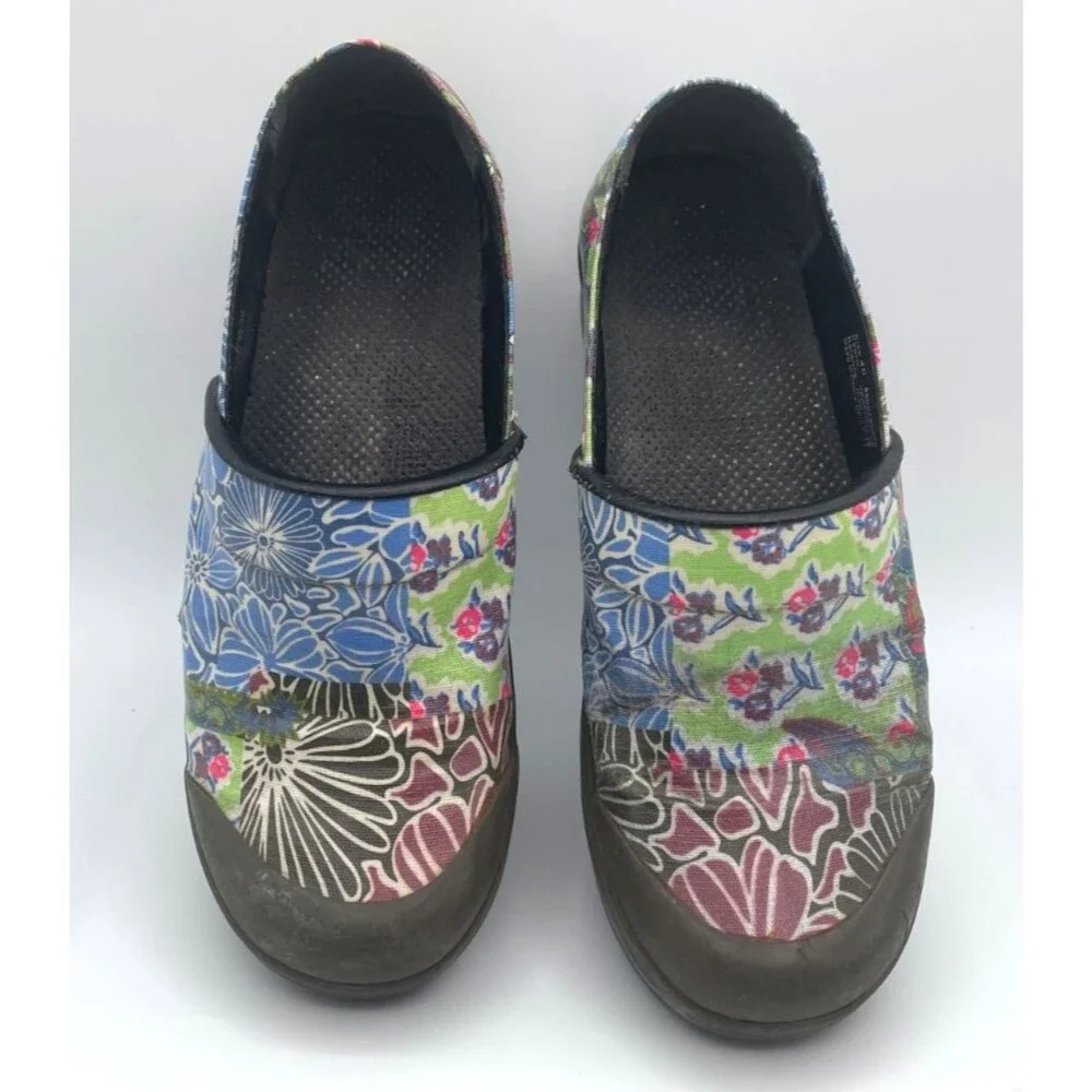 Dansko Women's 40 Vegan Volley Clogs Multi Colored Patchwork Mules Nursing